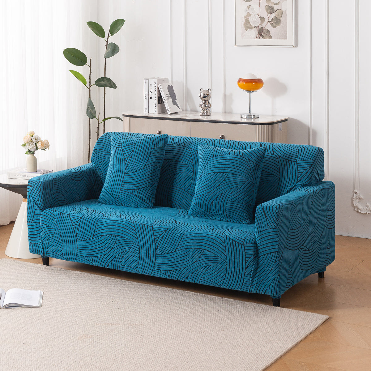 Buy rust brown colour waveline series jacquard sofa cover - 3 seater