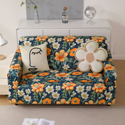 Premium Printed Velvet Sofa Cover 1/2/3 Seaters Fully Covered, Teal Twilight Garden