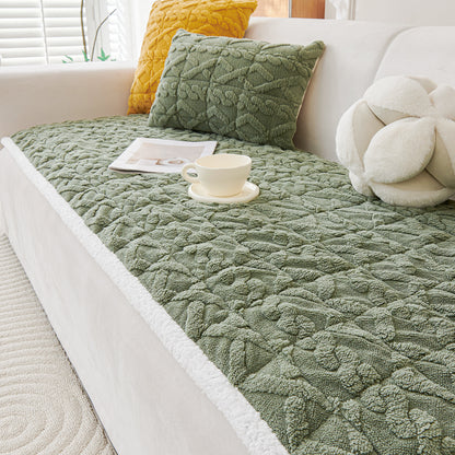 'Italian Caelora' Luxury Jacquard Plush Sofa Cover Mat and Anti-Slip Armrest Covers - Sage Green