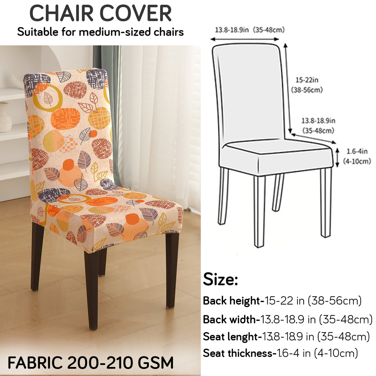Premium Printed Velvet Dining Chair Cover Set, Coral Autumn Leaves