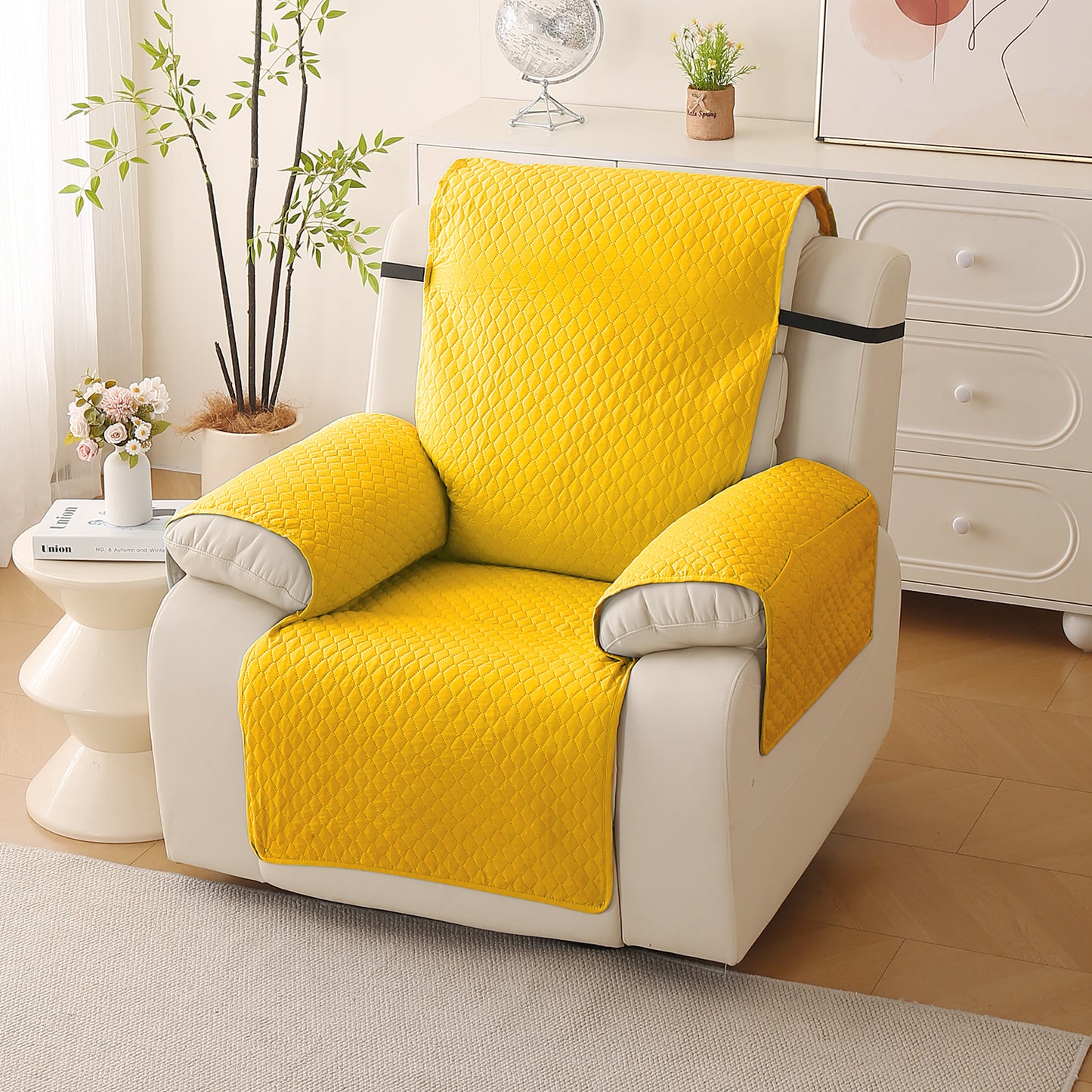 Quilted Recliner Mats for 1 Seater Recliner Sofa, Yellow