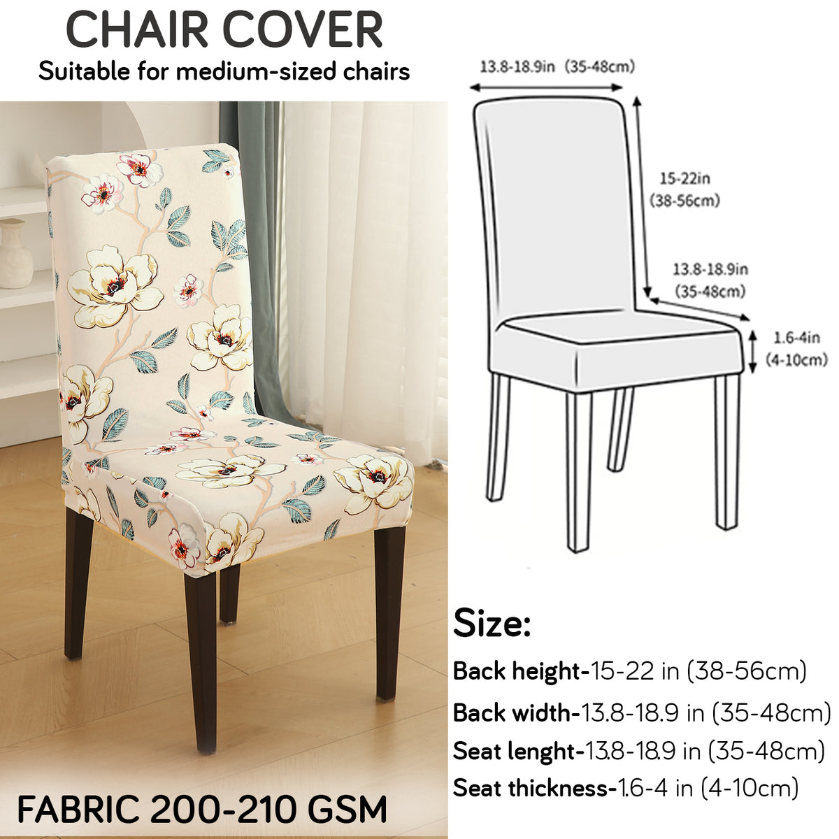 Premium Printed Velvet Dining Chair Cover Set, Buttercream Magnolia Whisper