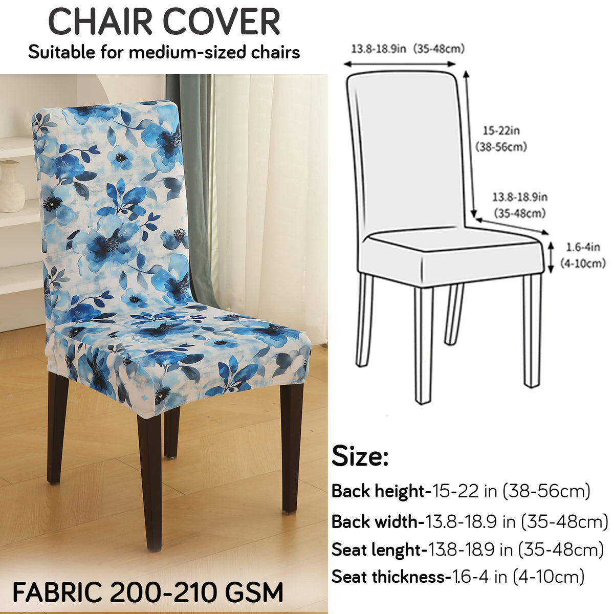 Premium Printed Velvet Dining Chair Cover Set, Blue Azure Botanical