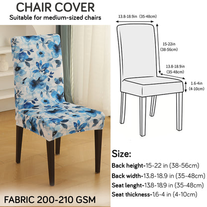 Premium Printed Velvet Dining Chair Cover Set, Blue Azure Botanical