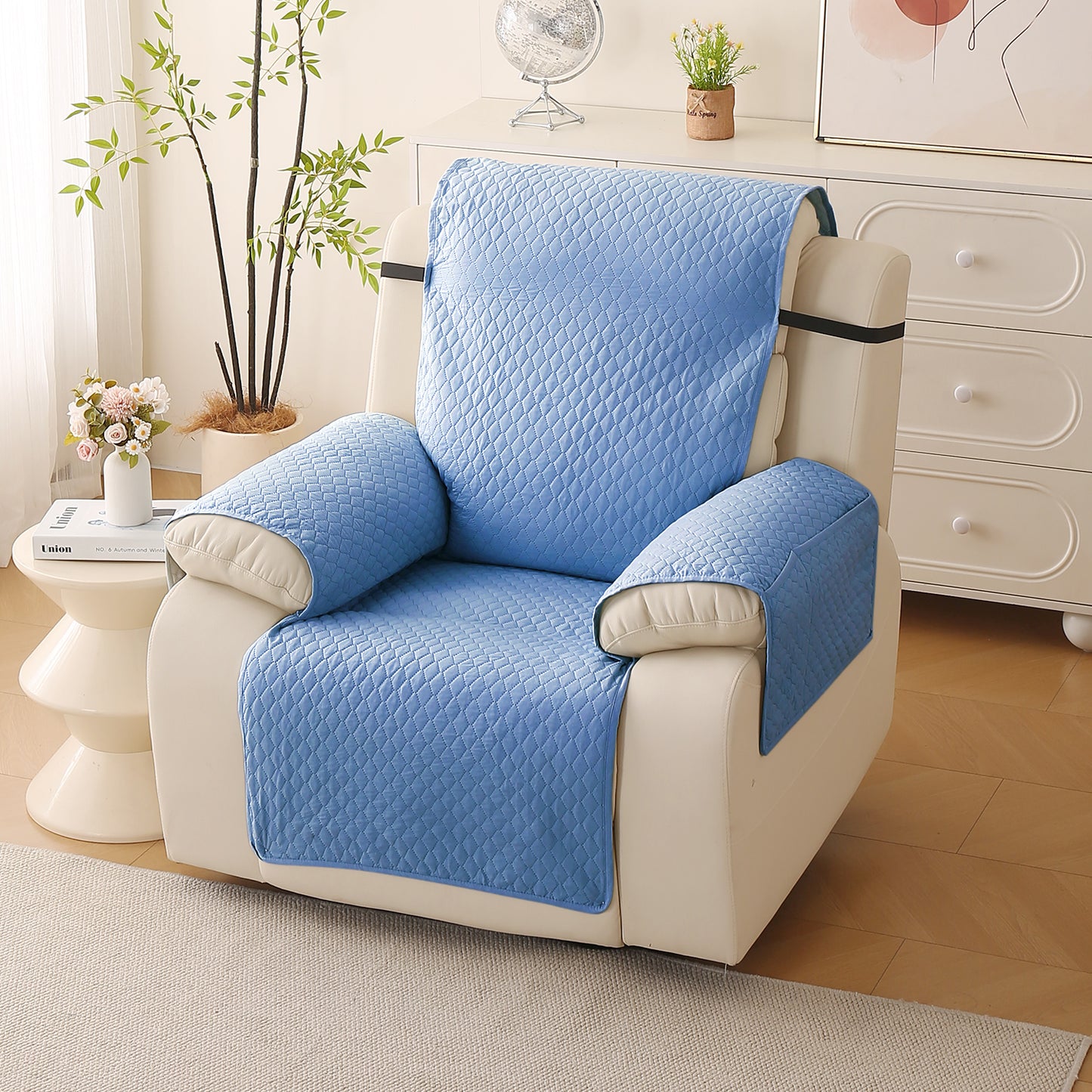 Quilted Recliner Mats for 1 Seater Recliner Sofa, Blue