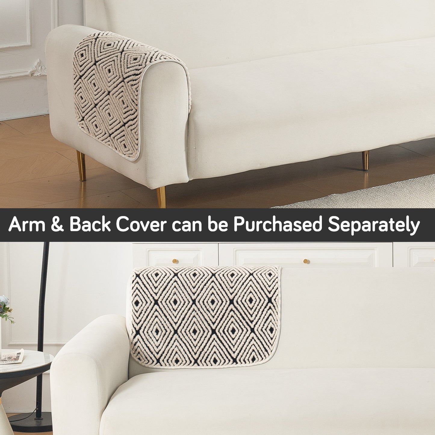 Luxury Plush Sherpa Anti-Slip Sofa Cover Mat, 'Noirea Series'| Geometric Diamond