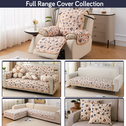 Quilted Cover for Recliner Sofa with SecureFit Belt & Side Pocket, Light Peach Candytuft