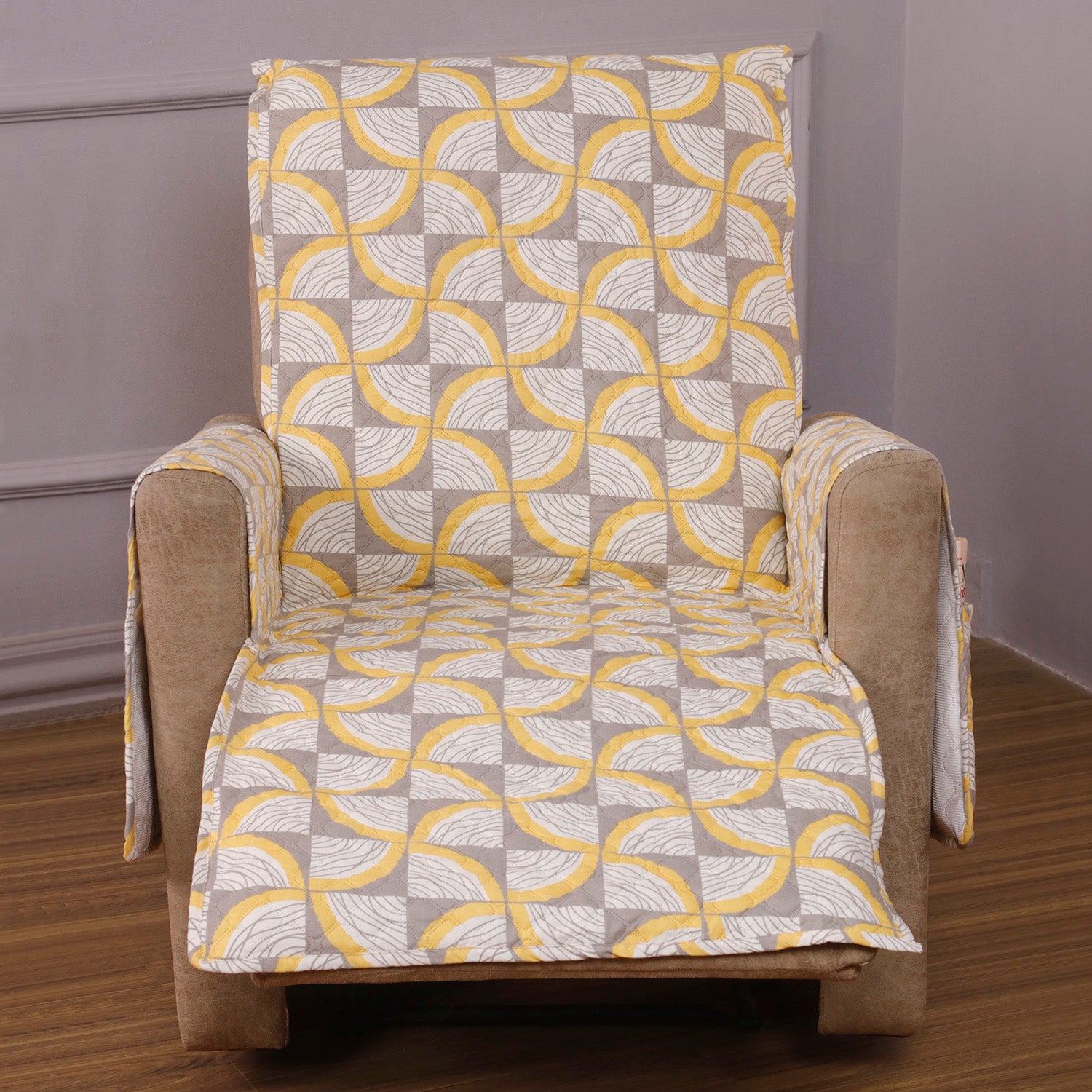 Quilted Printed Recliner Mats for 1 Seater Recliner Sofa, Windmill Cyber Yellow