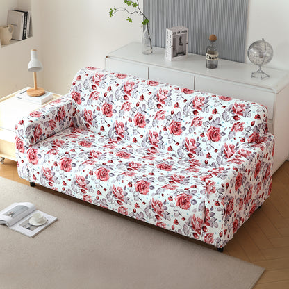 Premium Printed Velvet Sofa Cover 1/2/3 Seaters Fully Covered, Red Cottage Rose