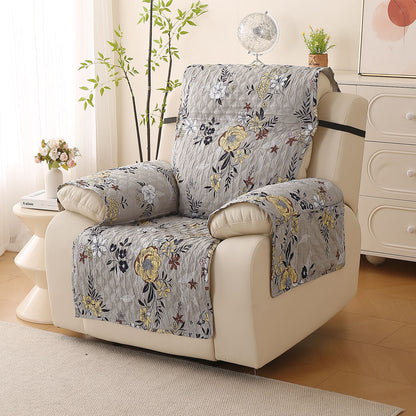 Quilted Printed Recliner Mats for 1 Seater Recliner Sofa, Floral Ash Grey