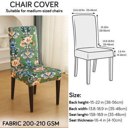 Premium Printed Velvet Dining Chair Cover Set, Green Victorian Garden