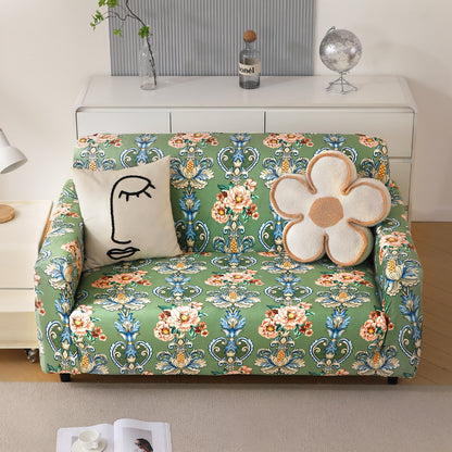 Premium Printed Velvet Sofa Cover 1/2/3 Seaters Fully Covered, Green Victorian Garden