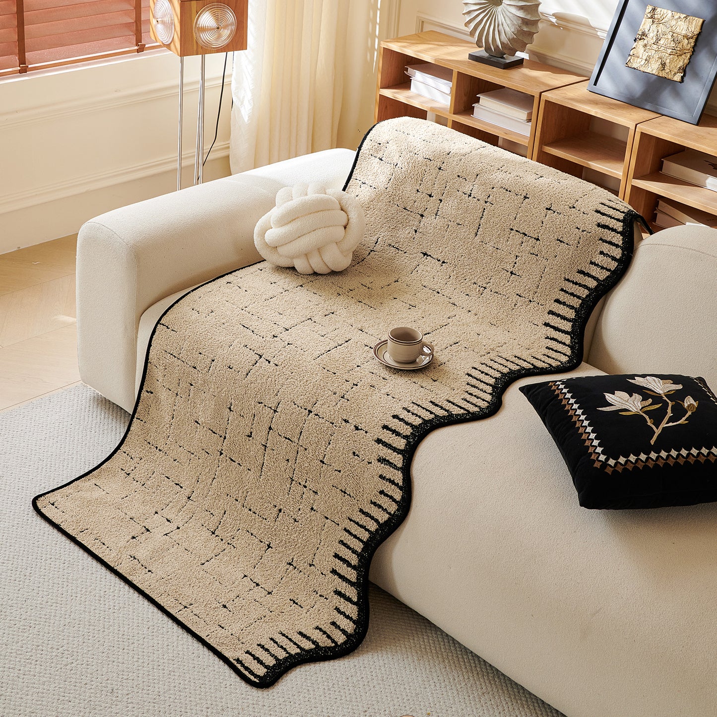 Premium Supple Soft Wavy Sofa Cover Mat, Brown