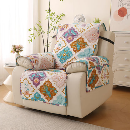 Quilted Printed Recliner Mats for 1 Seater Recliner Sofa, Quatrefoil Multicolor