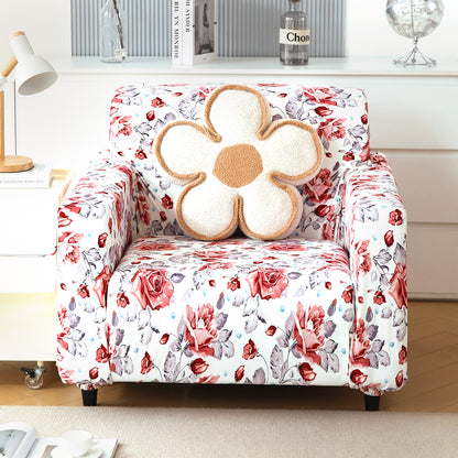Premium Printed Velvet Sofa Cover 1/2/3 Seaters Fully Covered, Red Cottage Rose