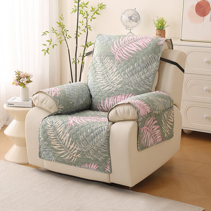 Quilted Printed Recliner Mats for 1 Seater Recliner Sofa, Tropical Leaves Pastel