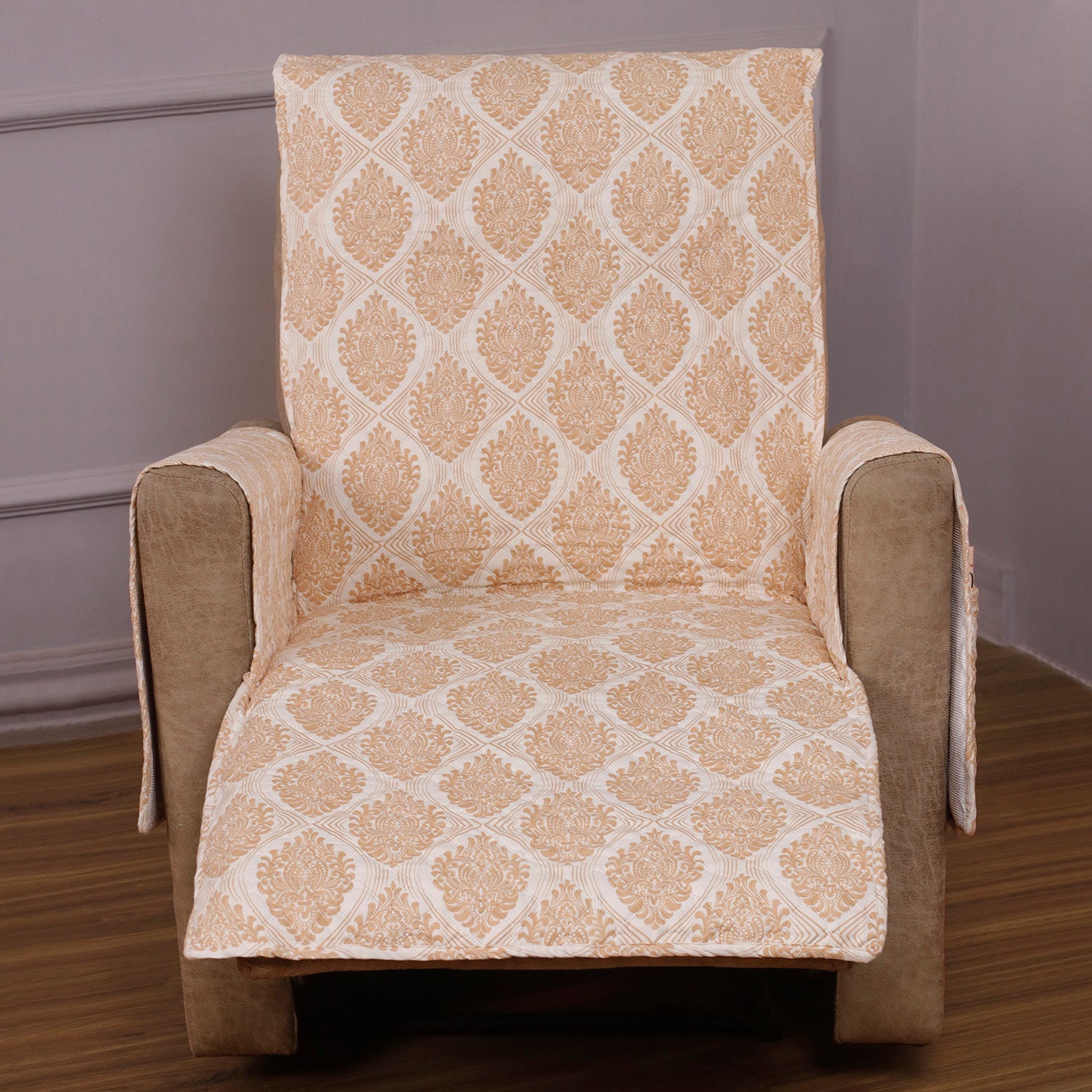 Quilted Printed Recliner Mats for 1 Seater Recliner Sofa, Ogee Ivory