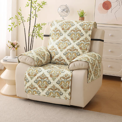 Quilted Printed Recliner Mats for 1 Seater Recliner Sofa, Damask Beige