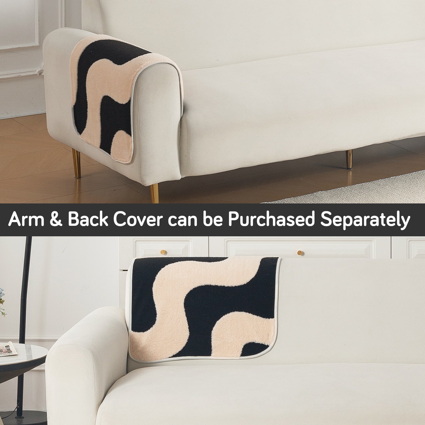 Luxury Plush Sherpa Anti-Slip Sofa Cover Mat, 'Noirea Series'| Wavy Stripe