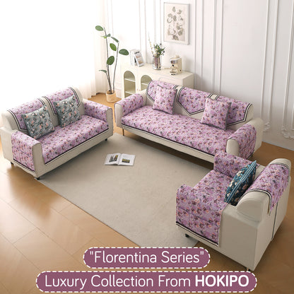 Florentina Series Premium Holland Velvet Sofa Cover Mat - Peony Lavender