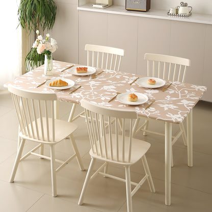 Printed Stretch Fit Water-Repellent & Anti-Slip Table Cloth Cover for 4 Seater / 6 Seater, Buff Brown Sillehoute Floral