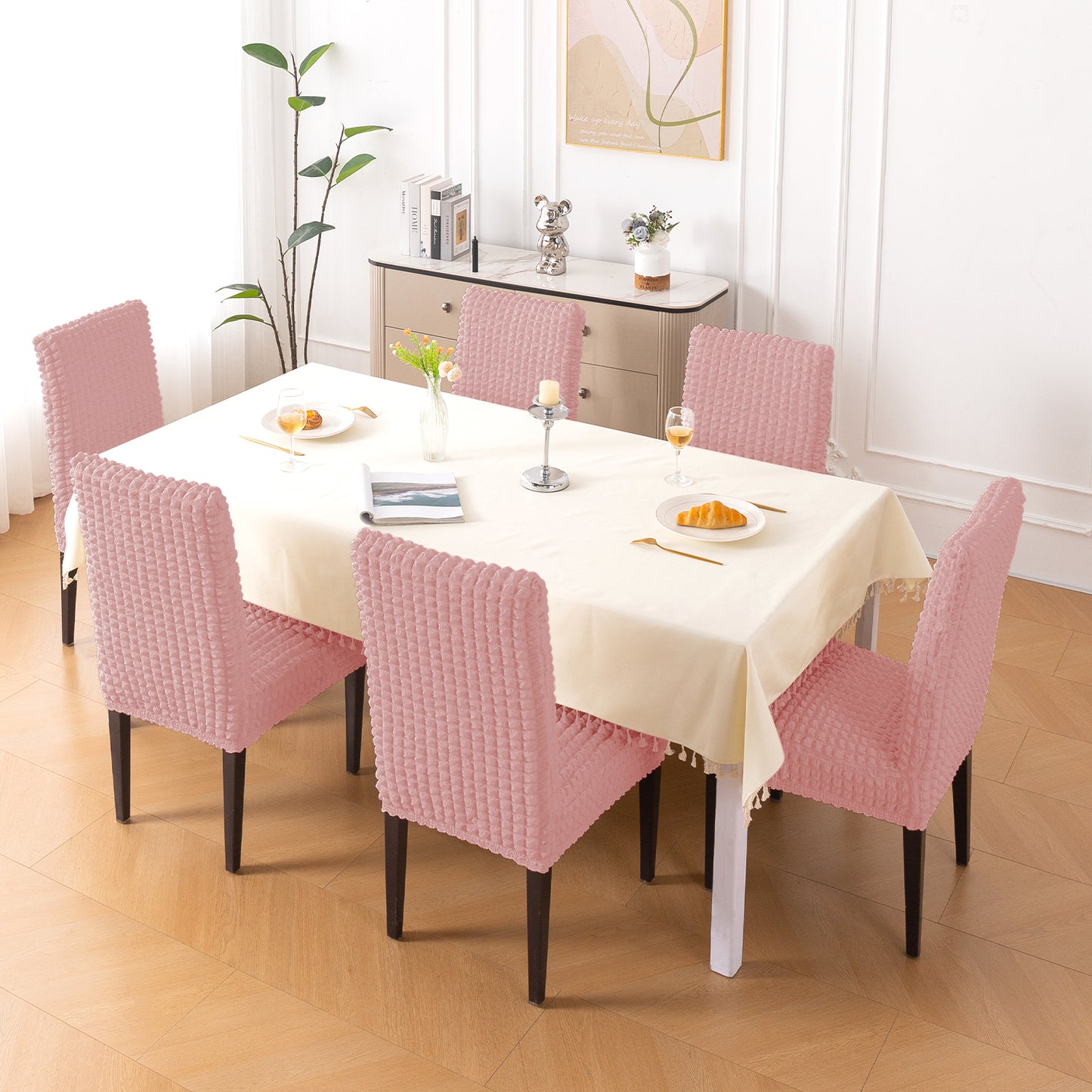 Aria Nova Bubble 280 GSM Dining Chair Cover Set of 1/2/4/6, Tea Rose Pink