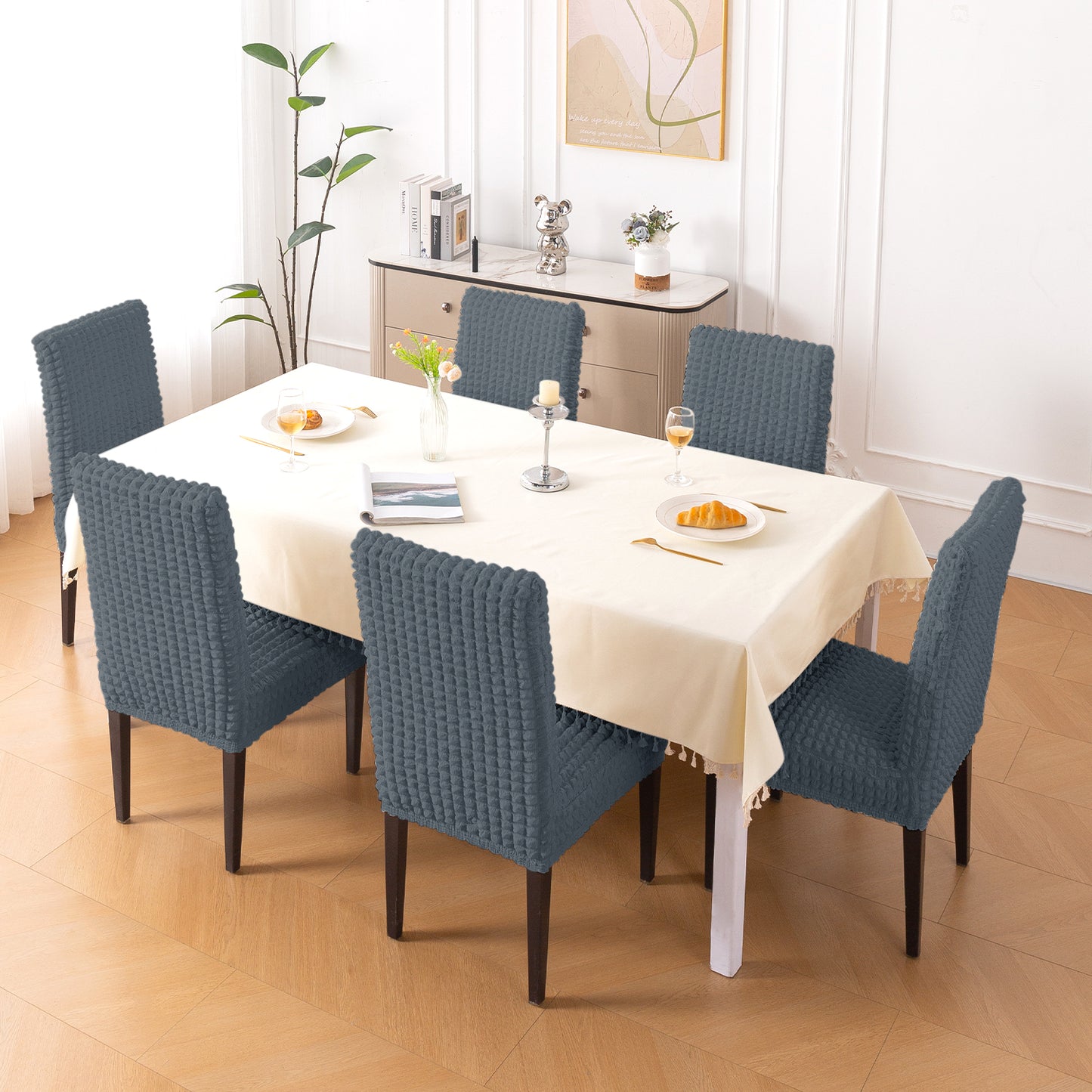 Aria Nova Bubble 280 GSM Dining Chair Cover Set of 1/2/4/6, Dark Grey