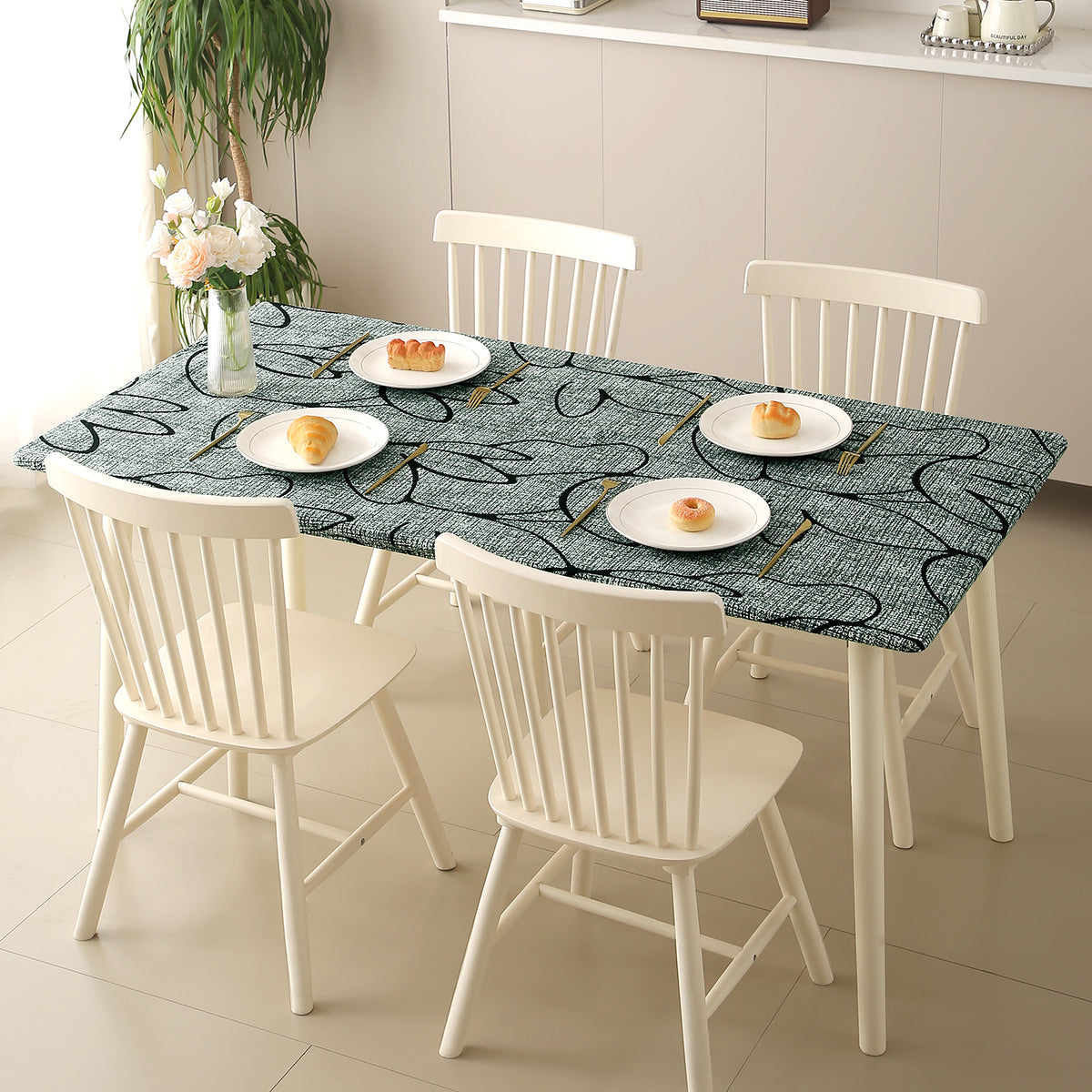 Buy Intense Grey Abstract Floral Printed Water-Repellent Stretchable Table cover - HOKIPO | Har Ghar Ka Humsafar