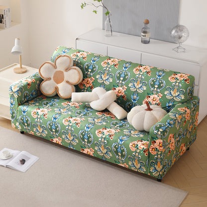 Premium Printed Velvet Sofa Cover 1/2/3 Seaters Fully Covered, Green Victorian Garden