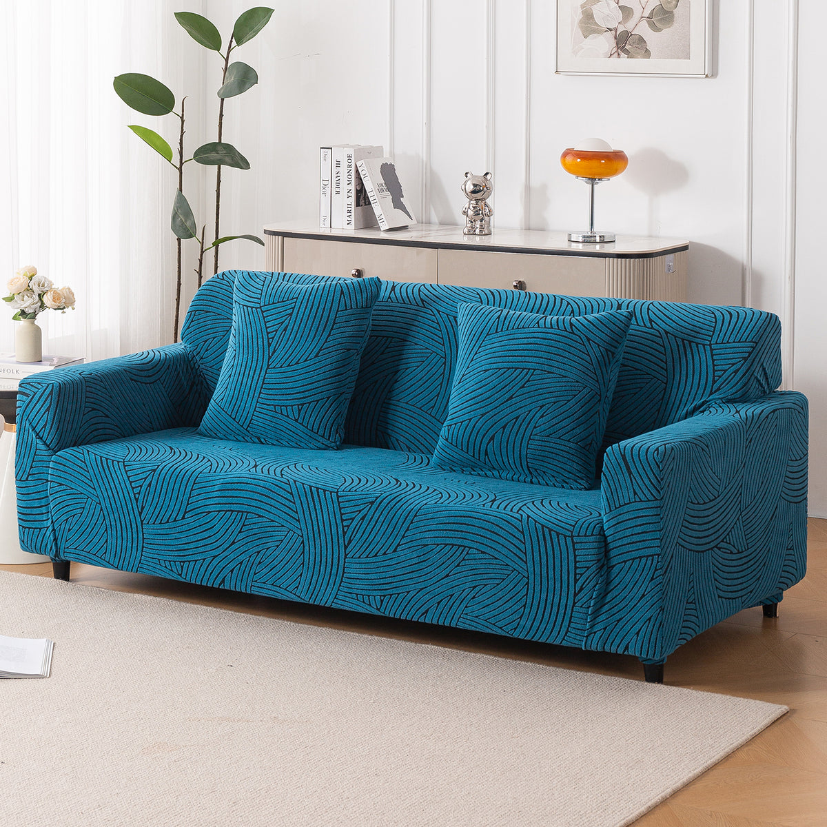 Buy rust brown colour waveline series jacquard four seater sofa cover