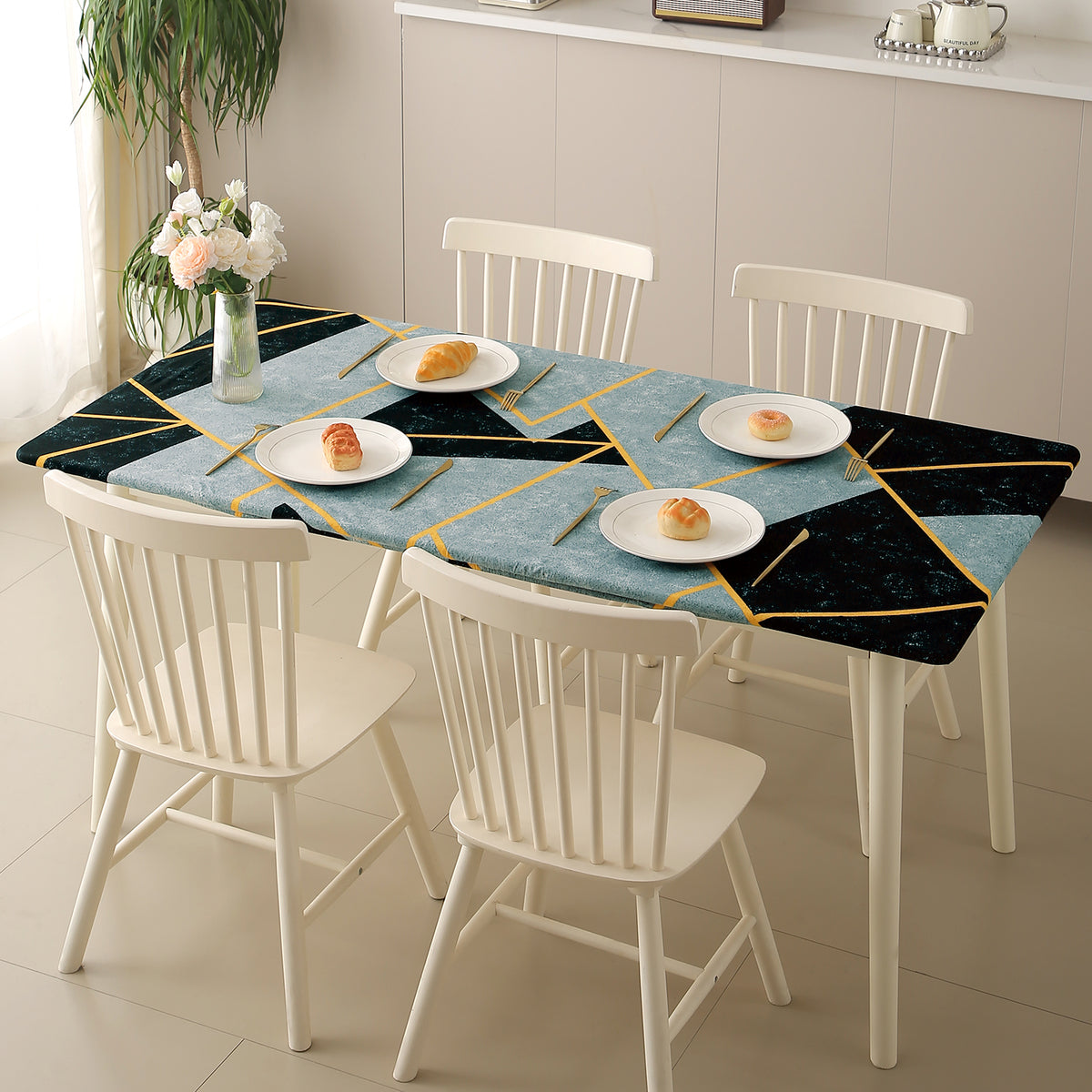 Buy Multicolor Abstract Geometry Print Water-Repellent Table Cover - HOKIPO | Har Ghar Ka Humsafar