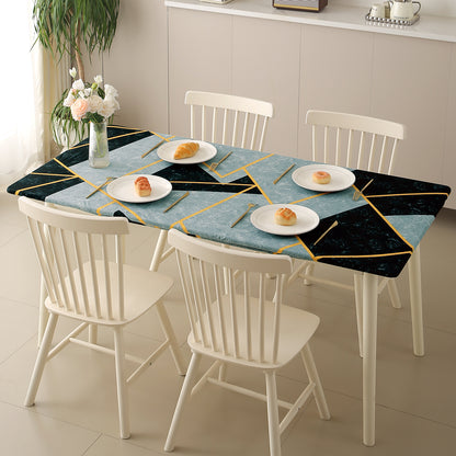 Printed Stretch Fit Water-Repellent & Anti-Slip Table Cloth Cover for 4 Seater / 6 Seater, Multicolor Abstract Geometry