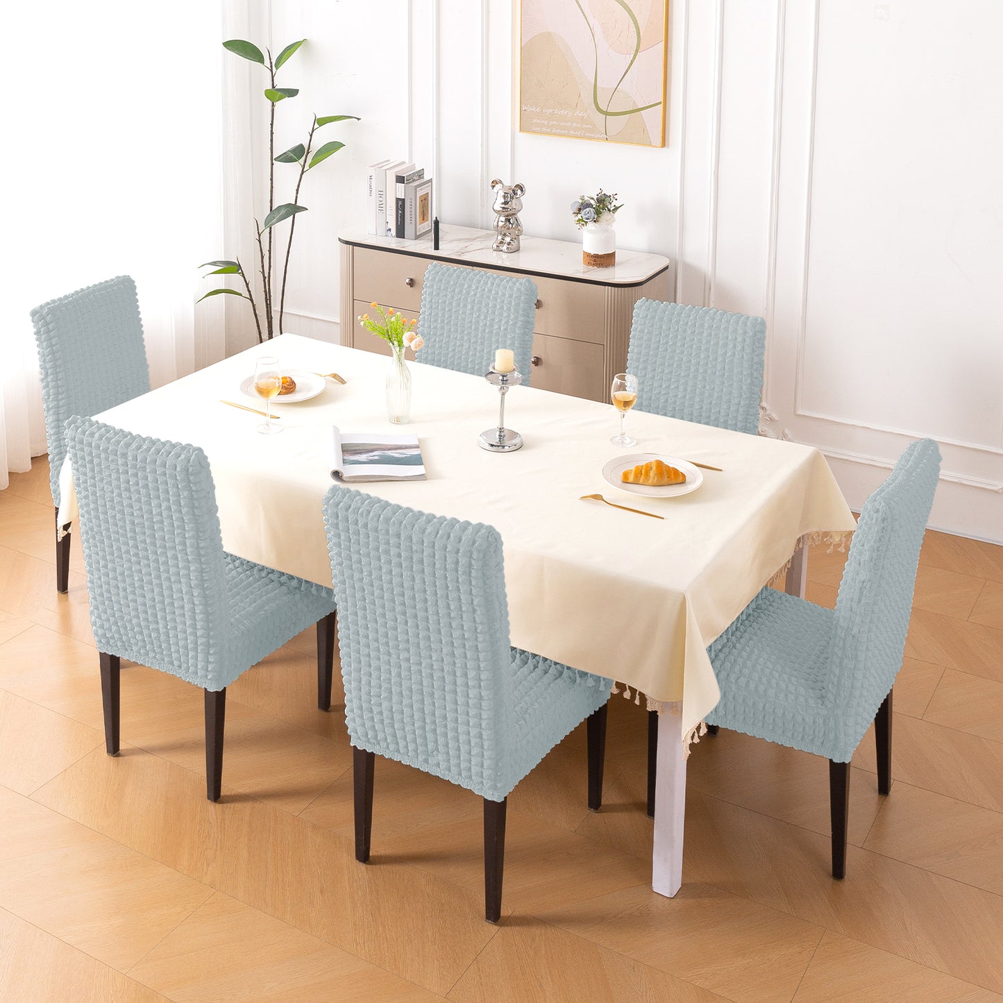 Aria Nova Bubble 280 GSM Dining Chair Cover Set of 1/2/4/6, Light Grey