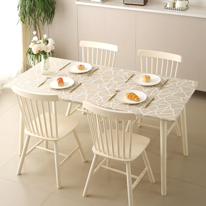 Printed Stretch Fit Water-Repellent & Anti-Slip Table Cloth Cover for 4 Seater / 6 Seater, Beige Abstract Geometry