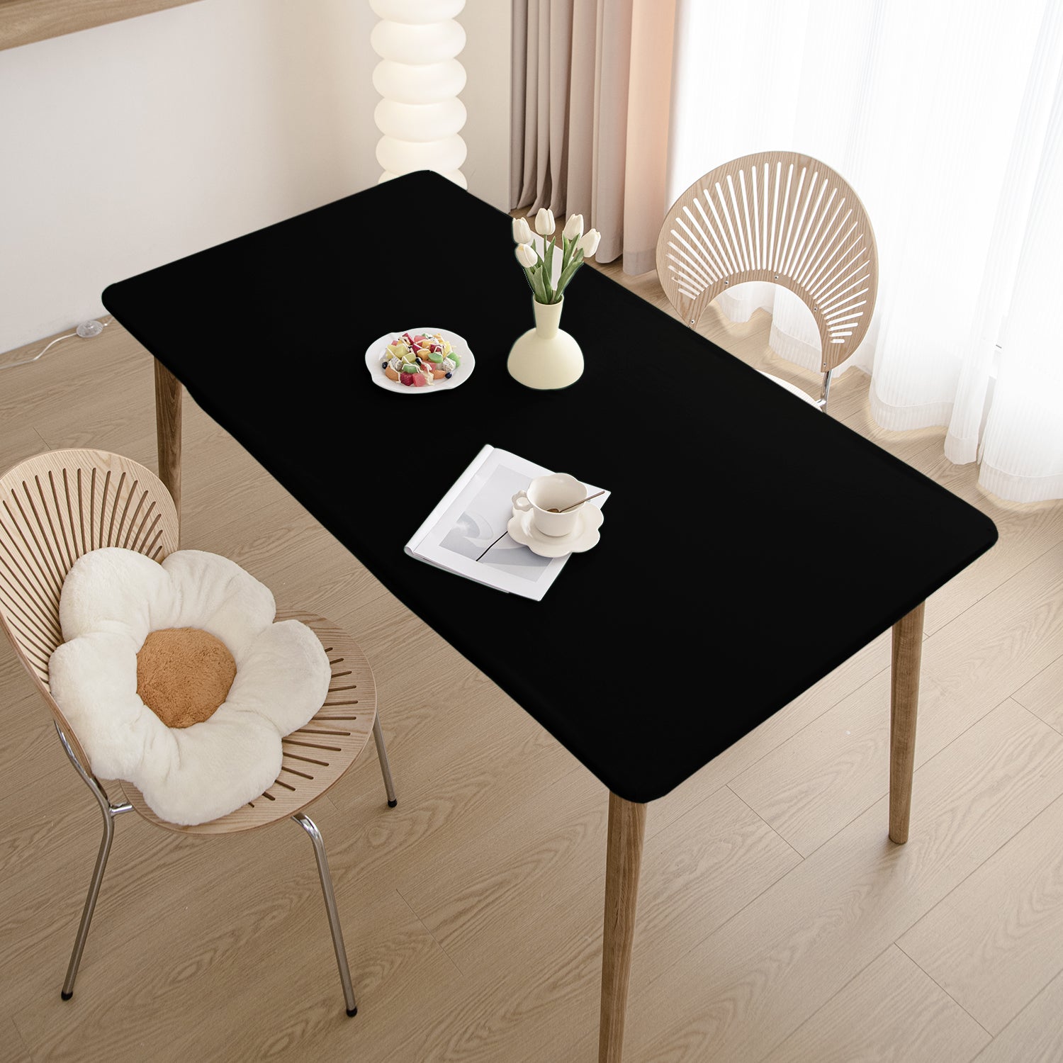 HOKIPO 100% Waterproof Non-Slip Stretch Table Cover, Black