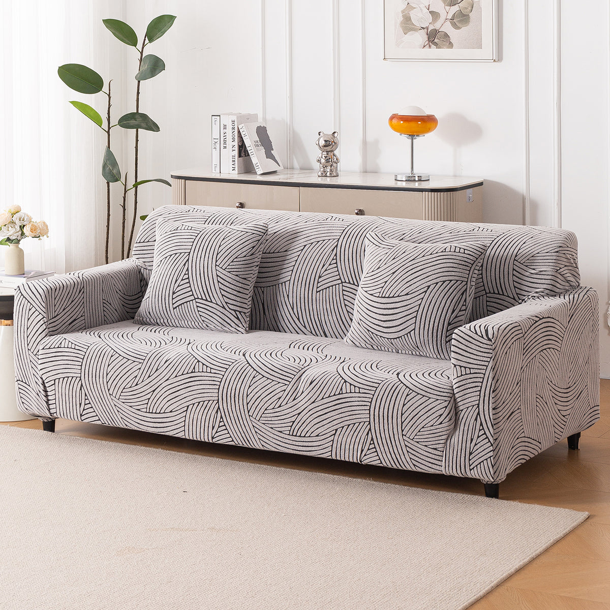 Buy classic white colour waveline series jacquard four seater sofa cover