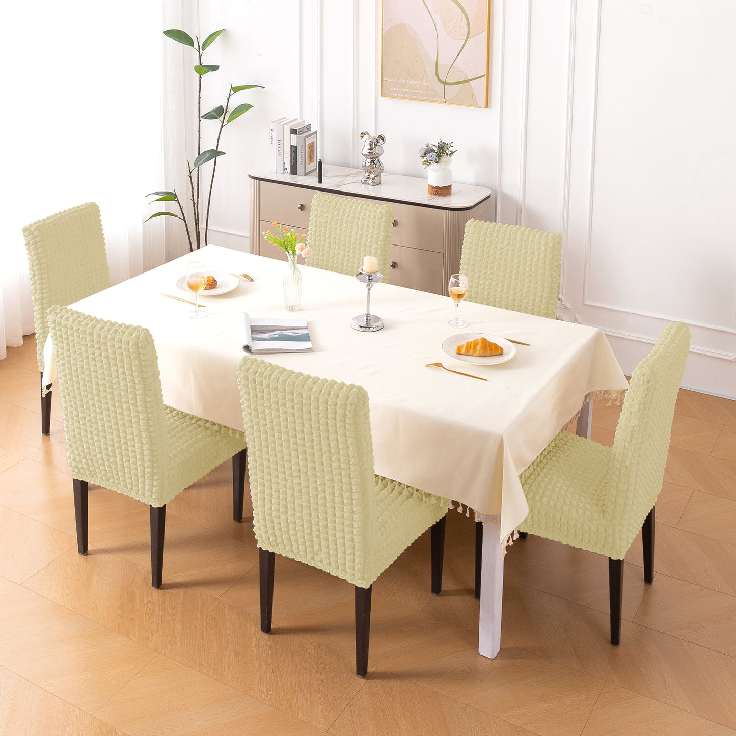 Aria Nova Bubble 280 GSM Dining Chair Cover Set of 1/2/4/6, Beige