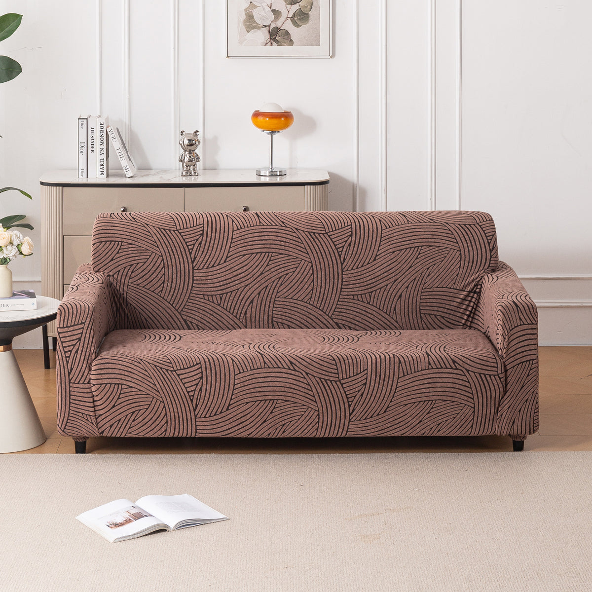 Buy Rust Brown WaveLine Jacquard Sofa Cover | HOKIPO