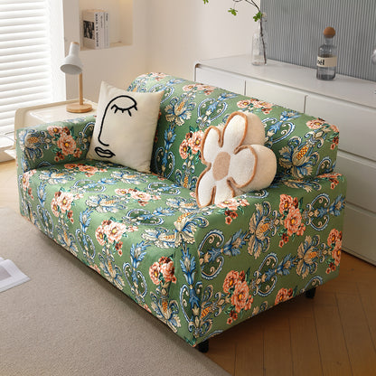Premium Printed Velvet Sofa Cover 1/2/3 Seaters Fully Covered, Green Victorian Garden