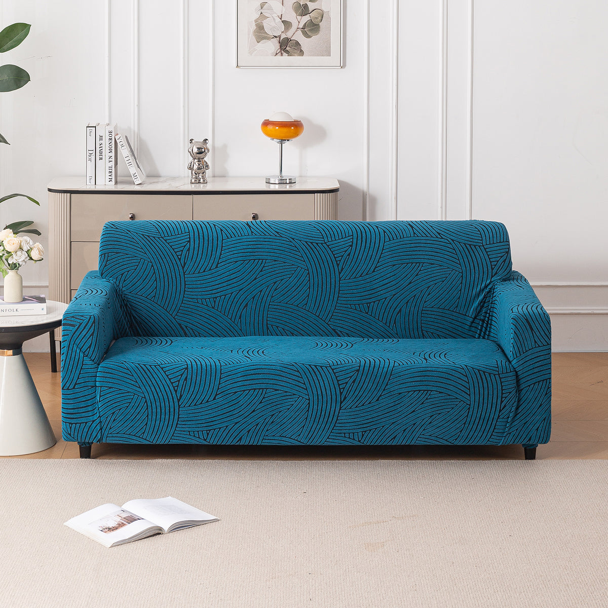 Buy rust brown colour waveline series jacquard three seater sofa cover​