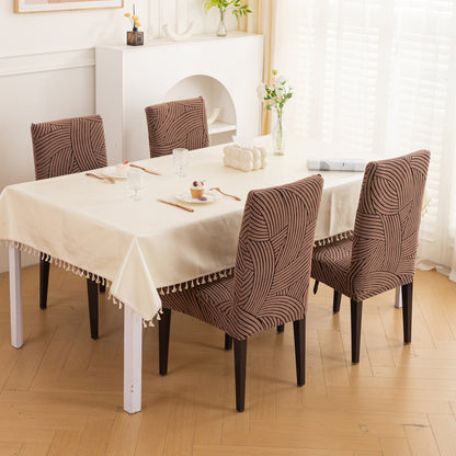 WaveLine Series 180 GSM Jacquard Chair Cover Set of 1/2/4/6, Rust Brown
