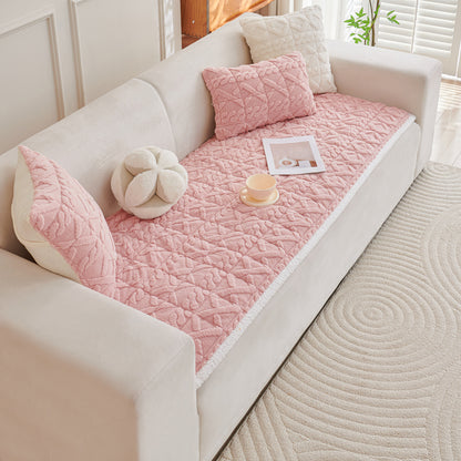 'Italian Caelora' Luxury Jacquard Plush Sofa Cover Mat and Anti-Slip Armrest Covers - Misty Rose
