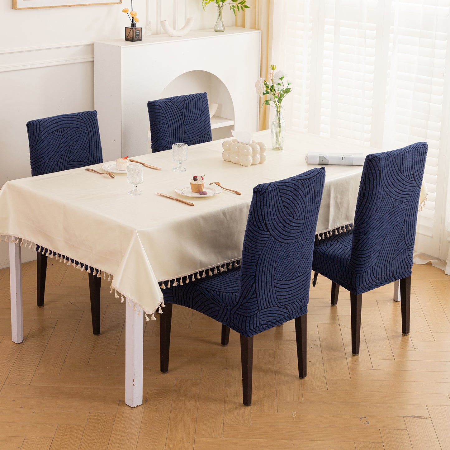 WaveLine Series 180 GSM Jacquard Chair Cover Set of 1/2/4/6, Royal Blue