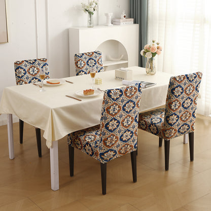 Premium Printed Velvet Dining Chair Cover Set, Indigo Moroccan Charm