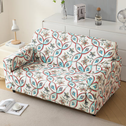 Premium Printed Velvet Sofa Cover 1/2/3 Seaters Fully Covered, Beige Persian Garden