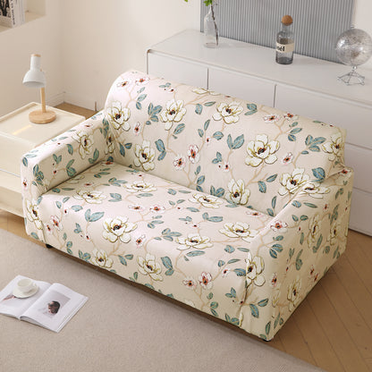 Premium Printed Velvet Sofa Cover 1/2/3 Seaters Fully Covered, Buttercream Magnolia Whisper