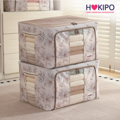 Foldable Cloth Storage Organizer for Wardrobe, Latte Floral