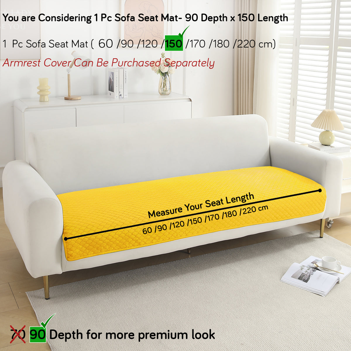 Polyester Quilted Sofa Cover Mats, Yellow