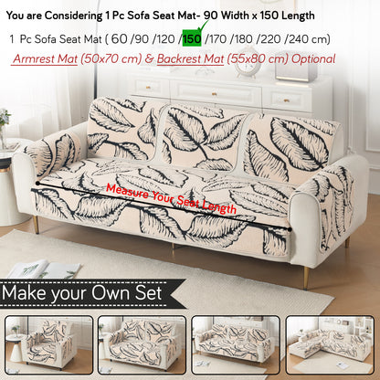 Luxury Plush Sherpa Anti-Slip Sofa Cover Mat, 'Noirea Series'| Botanical Leaf