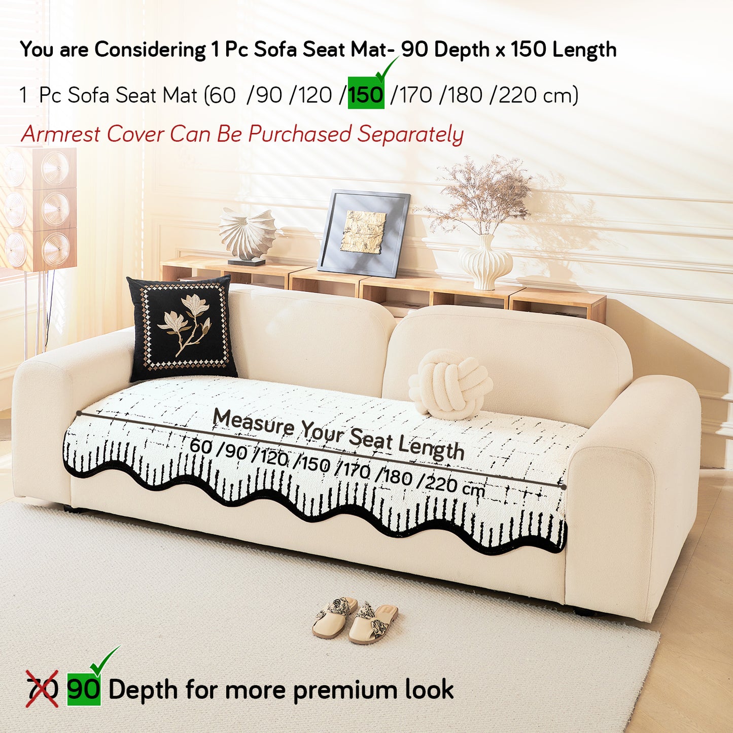 Premium Supple Soft Wavy Sofa Cover Mat, Off White